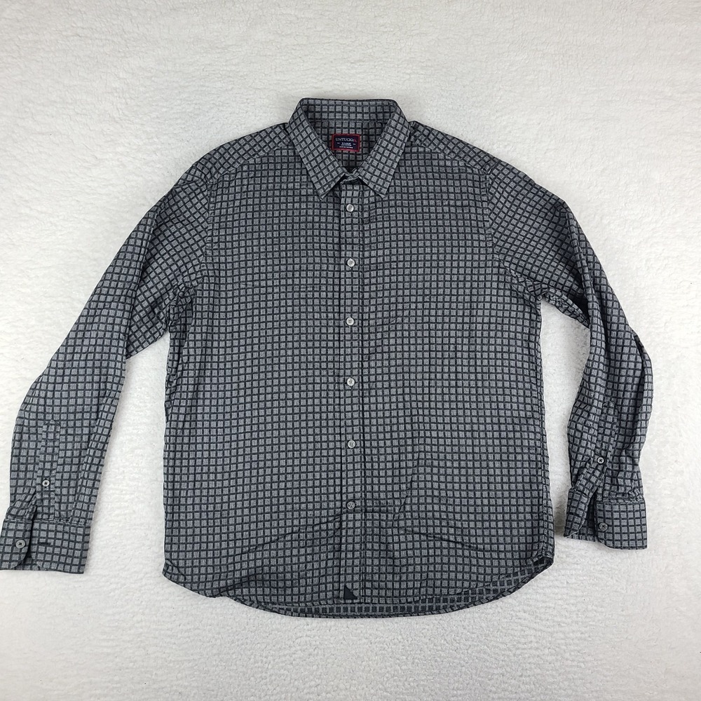UNTUCKit Dress Shirt Mens XL Black Gray Check 100% Cotton‎ Button Up